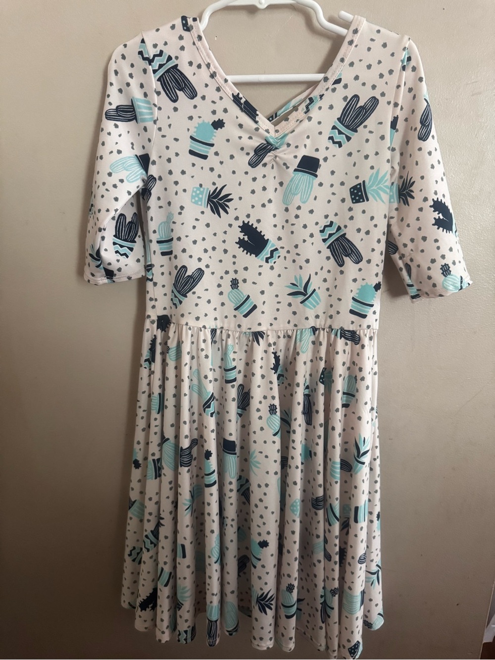 Girls' Cream & Teal Cactus Print Twirl Dress with Matching Leggings